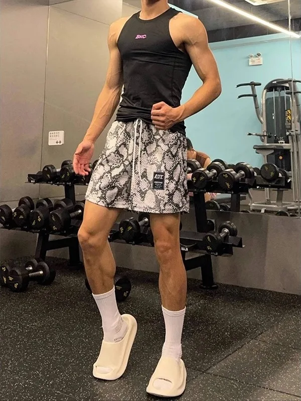 

Мужские летние спортивные брюки American Sle Spor с принтом под змею для тренировок и баскетбола, длиной до колена...