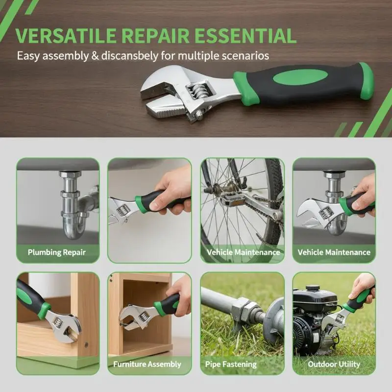 Adjustable Wrench 6/8 Inch 2 in 1 Pipe Spanner Portable Lightweight Repair Tool for Student Dorm Repairs