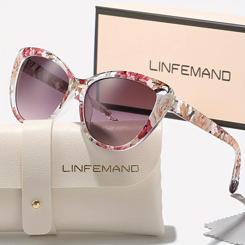 LINFEMAND Flower Cat Eye UV400 Sonnenbrille Damenmode Mode Brille Party Club Wear Urlaubsgeschenk – Detail 1