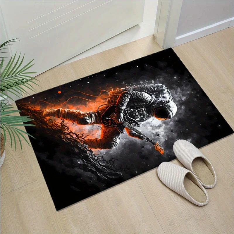 VIKAMA Trendy Astronaut Electric Guitar Flame Starry Sky Carpet Living Room Entrance Mat Modern Minimalist American Style Decor
