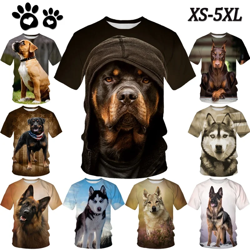 T-Shirt z owczarkiem niemieckim 3D uroczy pies z nadrukiem śmieszny szczeniak koszulka Siberian Husky koszulki z krótkim rękawem francuski buldog topy