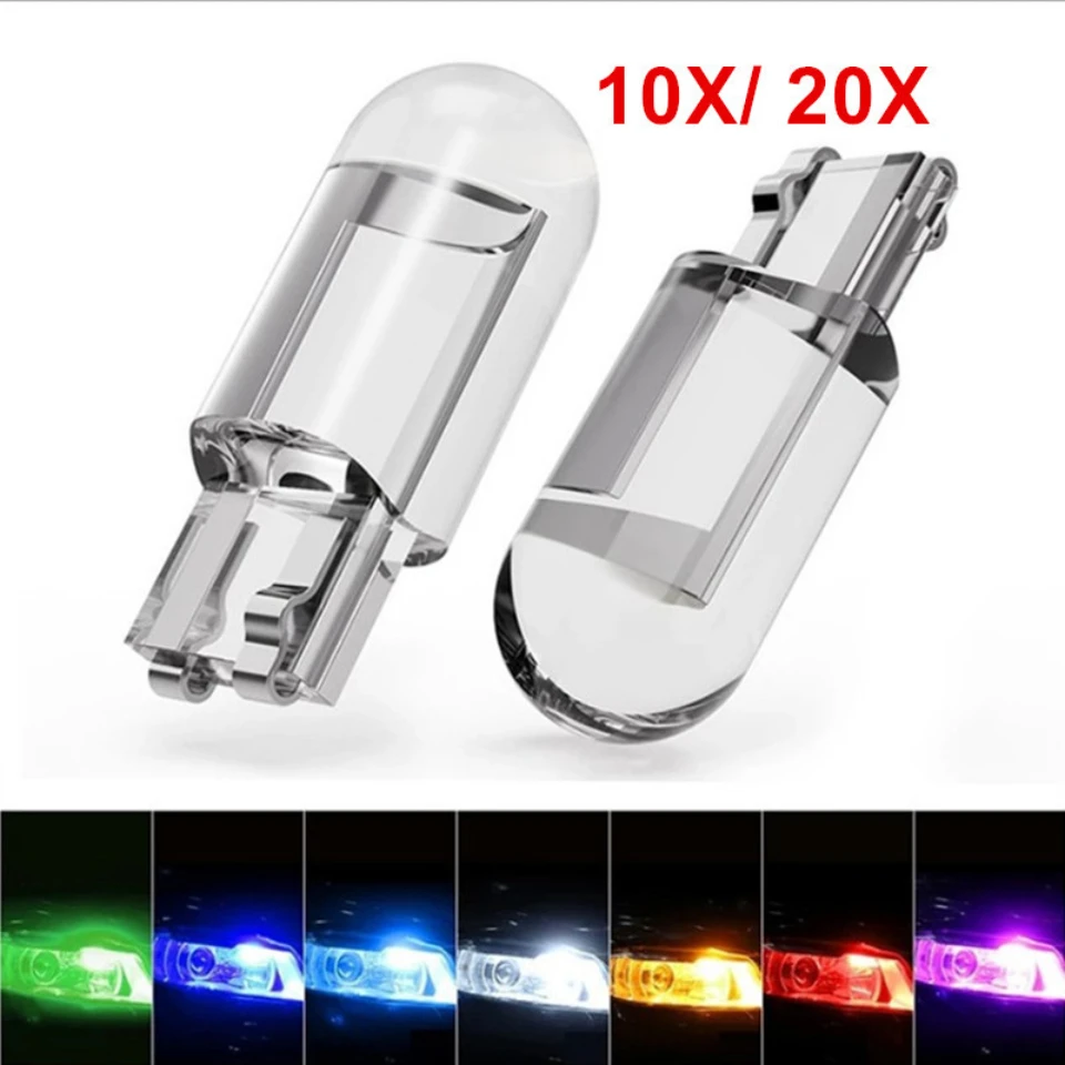 10/20pcs W5W Led T10 Car Light COB Glass 6000K White Auto Automobiles License Plate Lamp Dome Read DRL Bulb Style 12V Red Blue