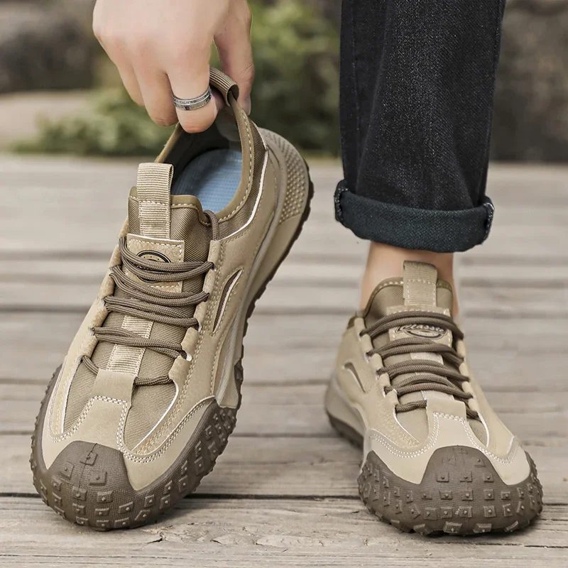 

Мужские осенние 2024, новые дышащие бежевые модные универсальные спортивные туфли на толстой подошве, парусиновые повседневные кроссовки на шнуровке