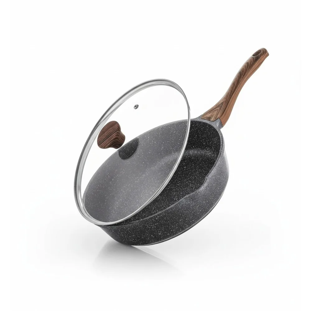 

10-Inch Nonstick Deep Frying Pan with Lid, Induction Compatible Saute Pan for Healthy Cooking