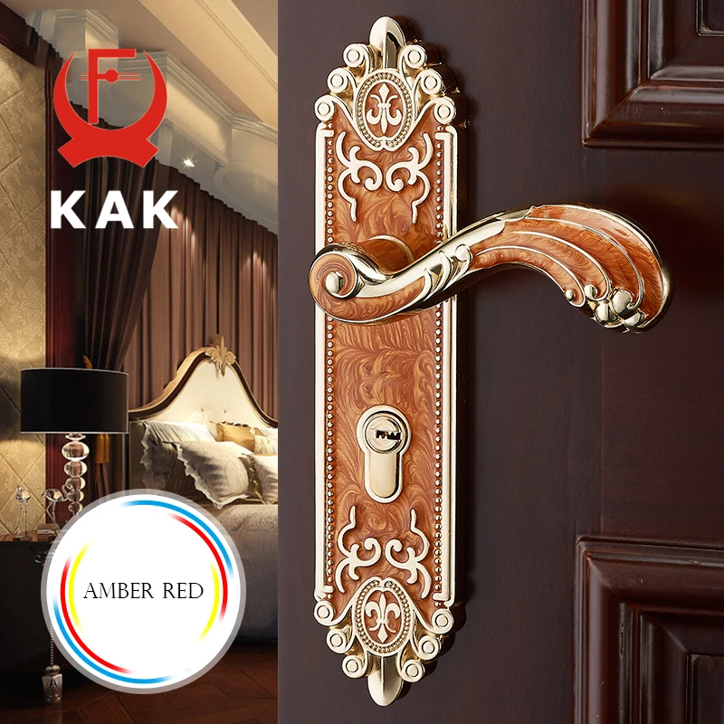 KAK European Style Mute Room Door Lock Handle Fashion Interior Door Knobs Lock Luxurious Anti-Theft Gate Lock Furniture Hardware
