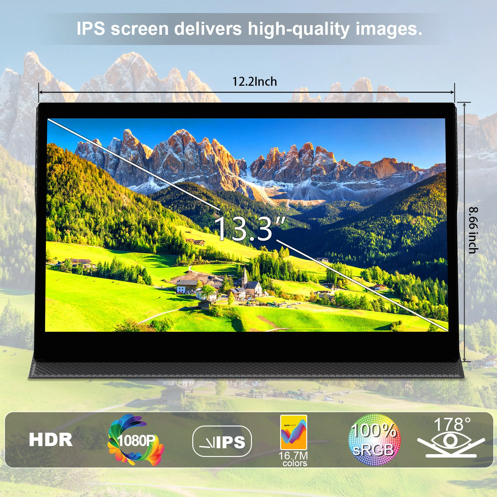 13.3'' Portable Touch Screen Monitor FHD 1080P IPS Travel Display Type-C HDMI VESA External Screen for Laptop Mac Phone Console