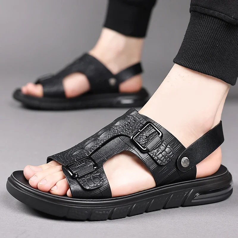 Summer Open Toe Business Sandals Soft Soled Beach Slippers British Style  Dual-purpose Slippers Sandals Comfortable Casual Shoes