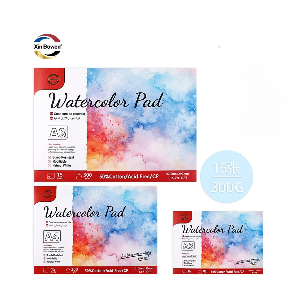 300G Watercolor Book Double-sided Coarse Grain Half Cotton Art Student Sketch A5/A4/A3 Sealing Glue Painting Book Wholesale