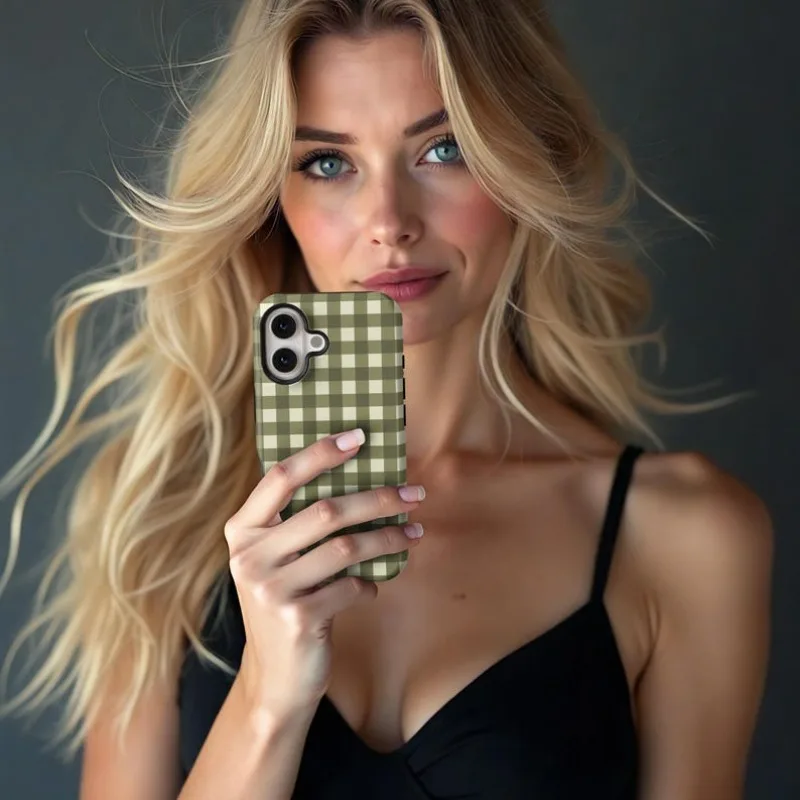 Оливково-зеленый магнитный чехол для телефона в клетку для IPHONE 17, 16,15, 14, 13, 12, 11 PRO MAX Plus 16e, двухслойная задняя крышка из жесткого ТПУ