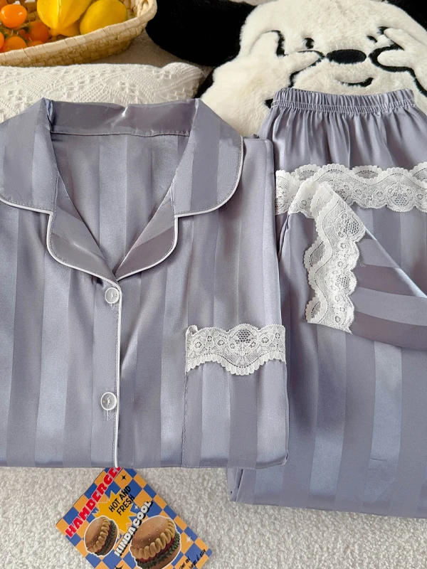 

Элегантный комплект для сна из ледяного шелка: шорты и брюки, для женщин, повседневная домашняя одежда, тонкая ткань, однотонный, роскошное ощущение