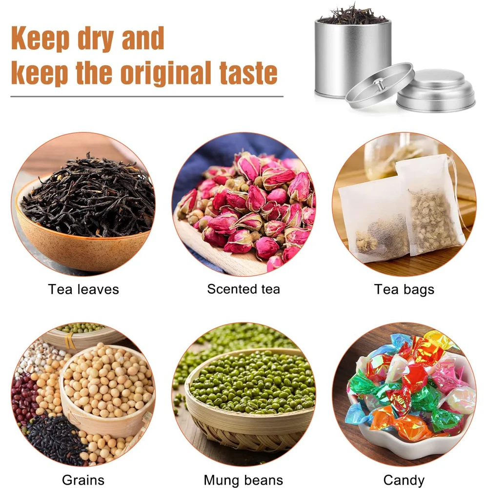 Tea Tin with Airtight Double Lids for Loose Leaf Tea Storage, Kitchen Small Tin Can and Tea Canister for Tea Coffee Sugar Candy