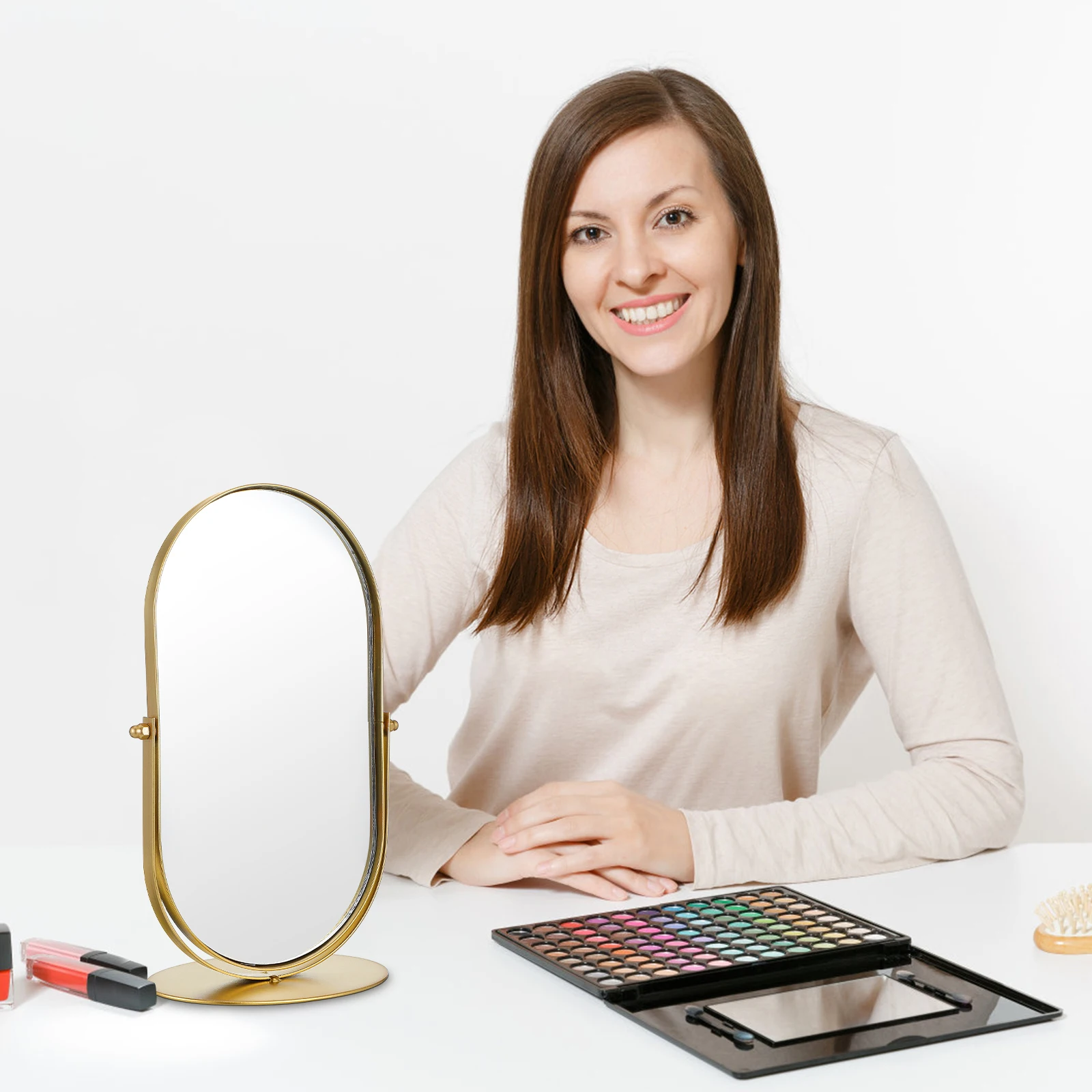 

Vintage Metal Table Mirror Single-Sided Vanity Mirror with Stable Base for Desktop Makeup Use Home Office Bathroom