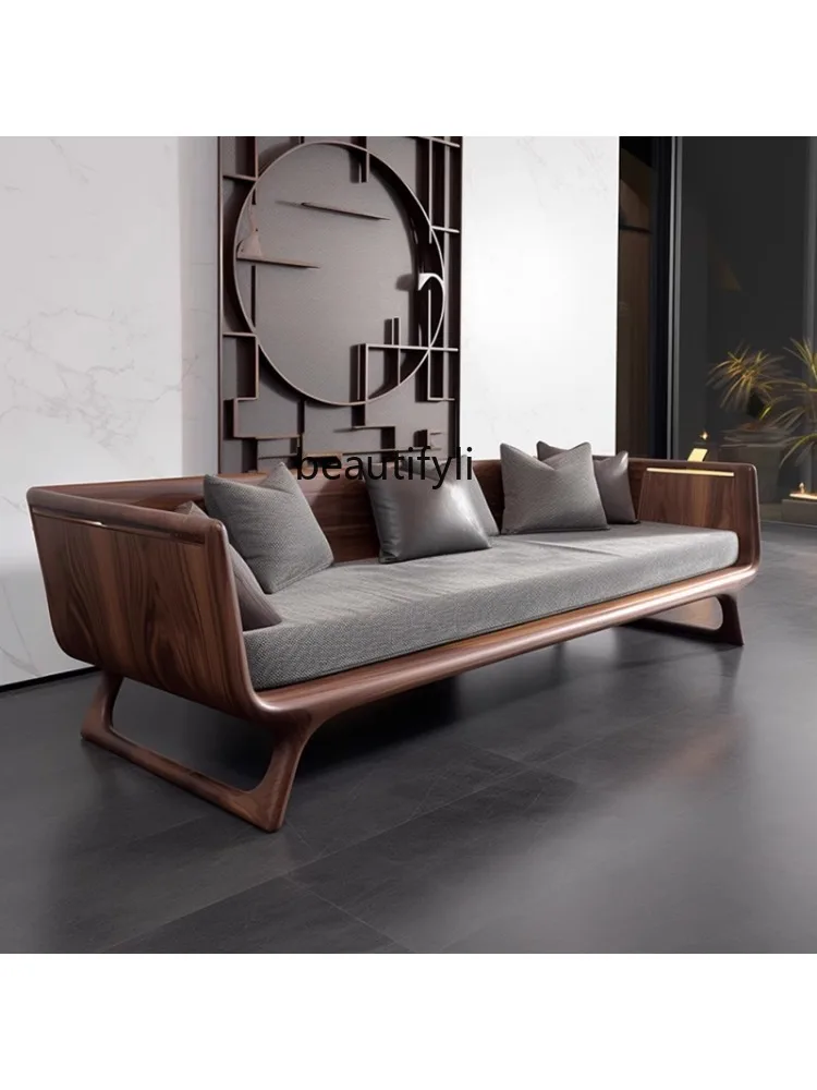 New Chinese Style Arhat Bed Flat Bed Living Room Solid Wood Sofa North America Black Walnut Simple Modern Chaise Bed