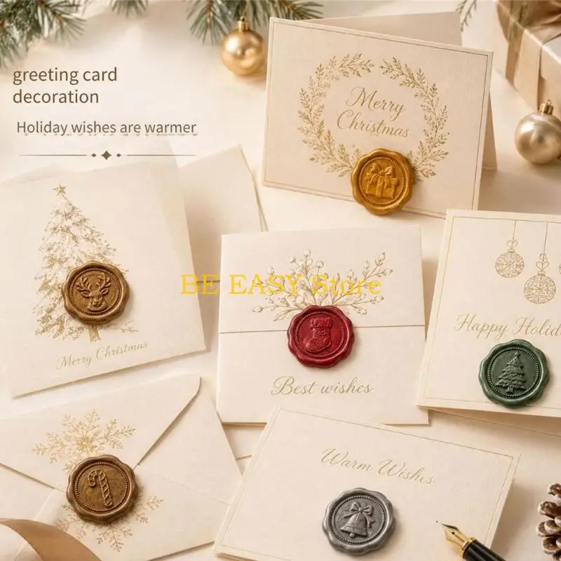 E28F Raised Holiday Sealing Labels with Adhesive Backing, 24 Assorted Christmas Wax Seal Sticker for Envelopes, Invitations,