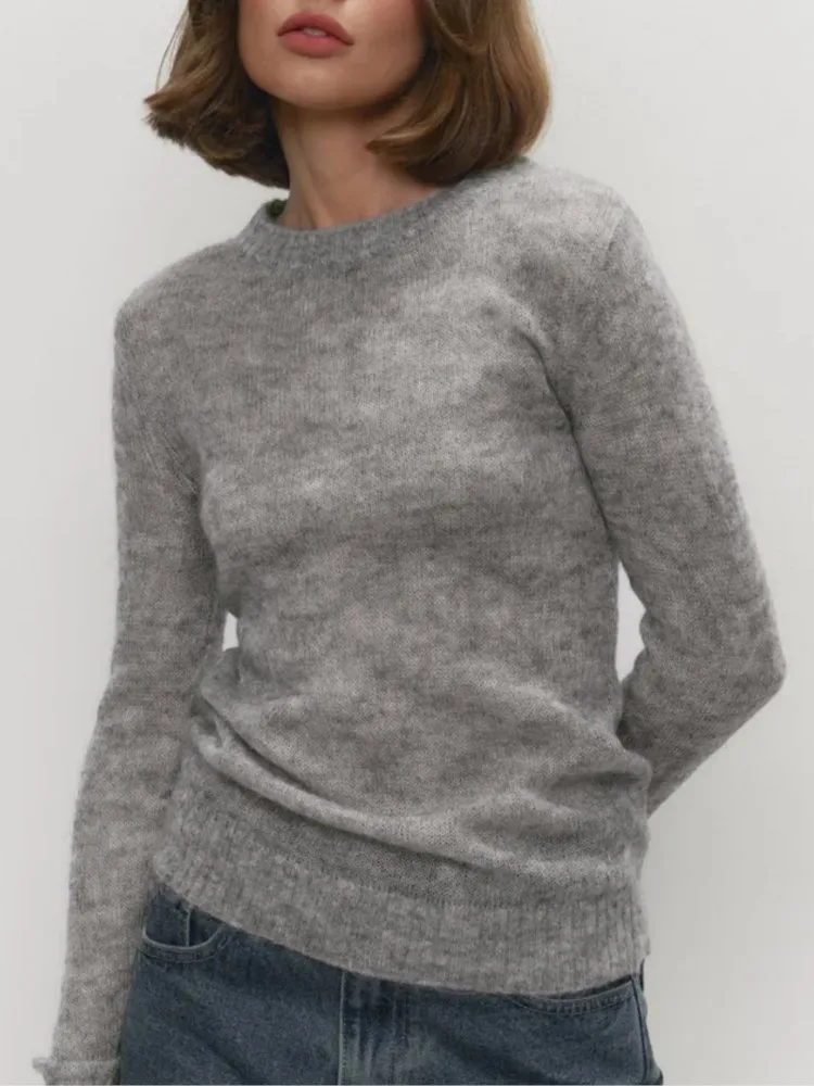 

Новый осенне-зимний однотонный мохеровый женский вязаный свитер с длинными рукавами, повседневный мягкий базовый пуловер, джемперы, шикарная женская одежда