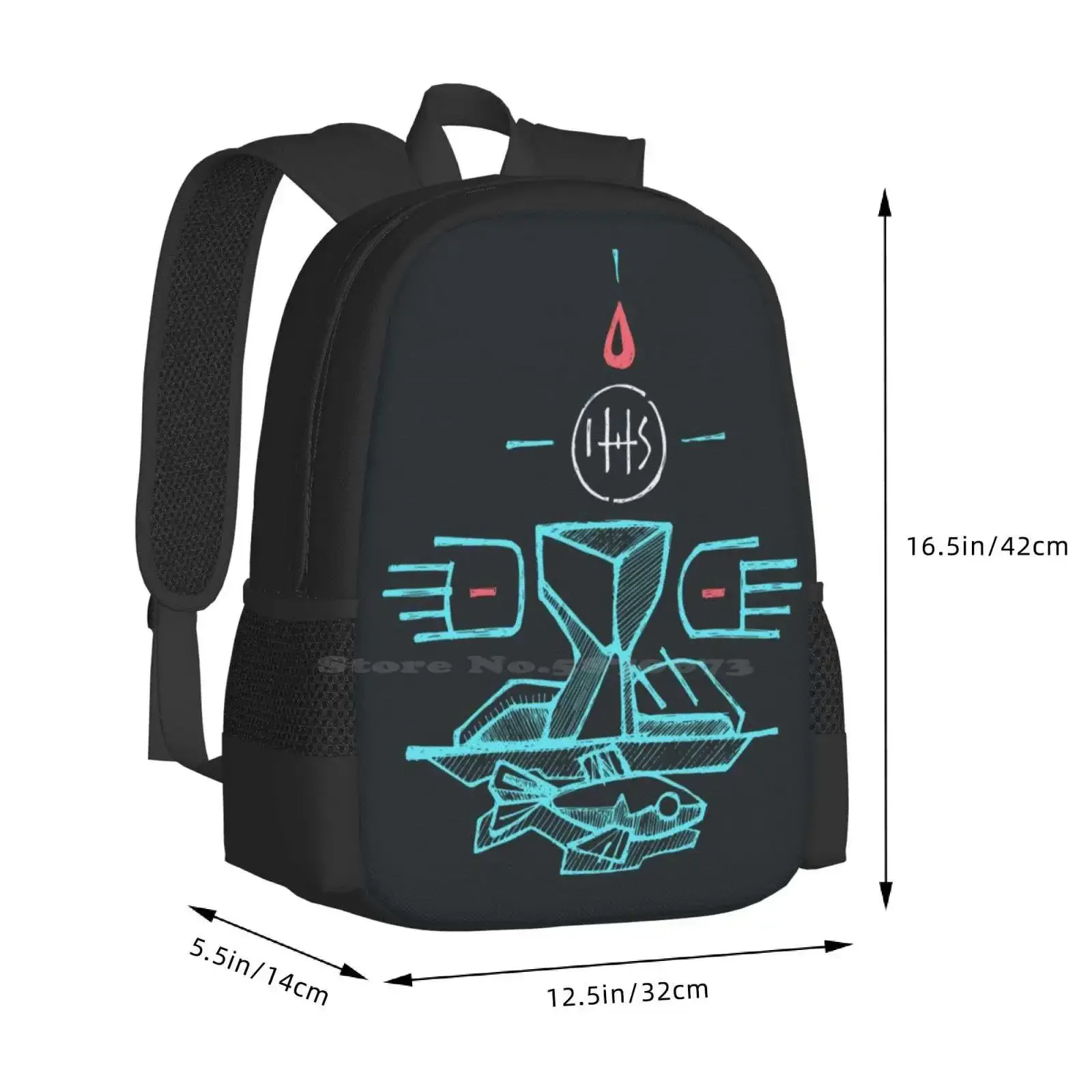 القربان المقدس السكرامنتي التوضيح رائجة البيع حقيبة مدرسية على ظهره حقائب الموضة مرسومة باليد ناقلات الأسماك الخبز النبيذ العنب الدم Ihs #3