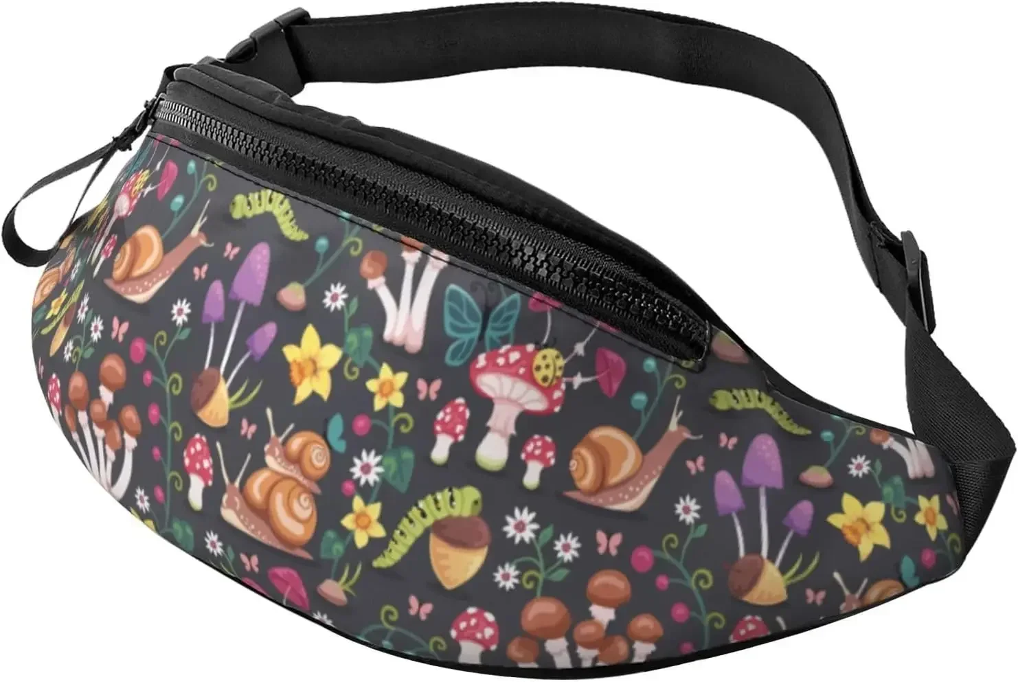 

Mushroom Snail Butterfly Colored Flower Forest Fashion Casual Fanny Pack Waist Bag Men Women Adjustable Belt Waist Bag For