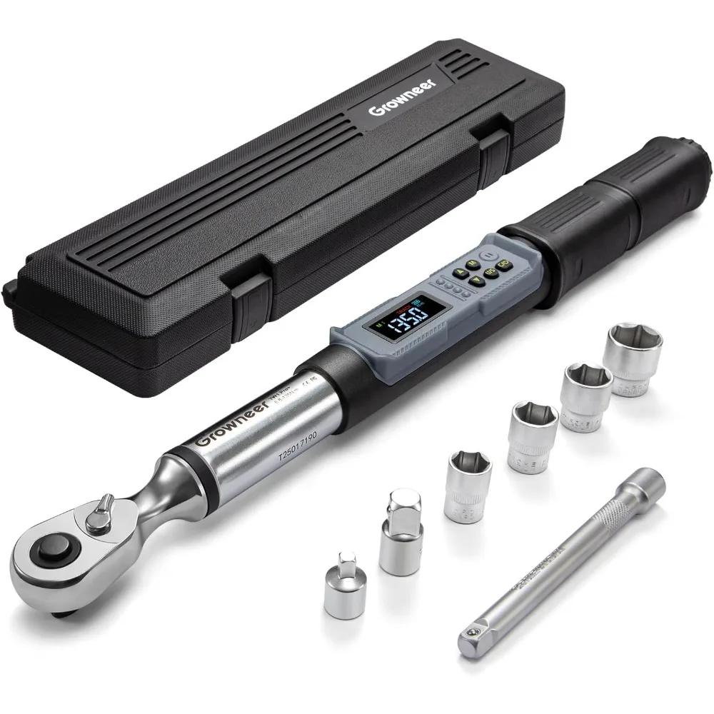 

Digital Torque Wrench, 5-99.6 Ft-lbs/6.8-135 Nm, 3/8'' Drive Rachet Torque Wrench with Buzzer & Colorful LED Indicator,