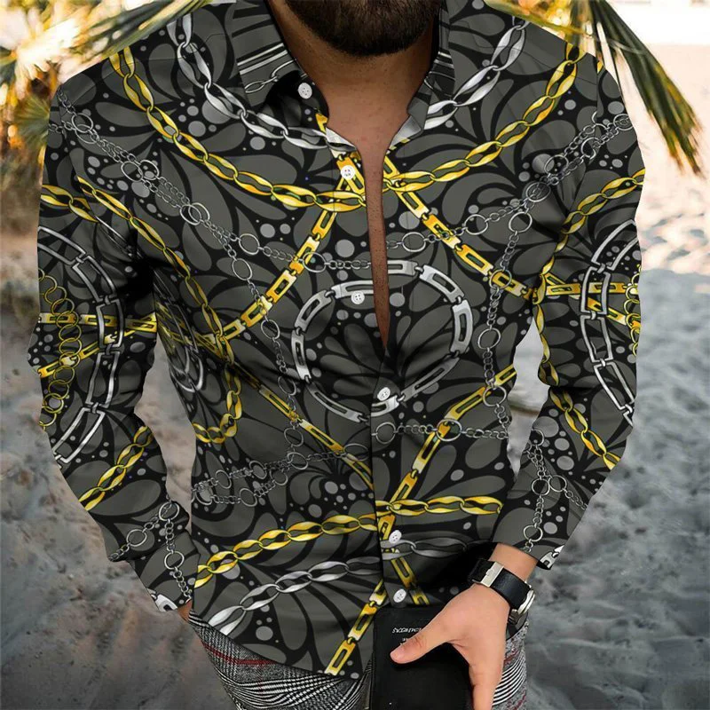 3D Fashion Men\'s Shirt Lapel Button Shirt Casual Red Poker Print Long Sleeve Men\'s Clothing Street Cardigan