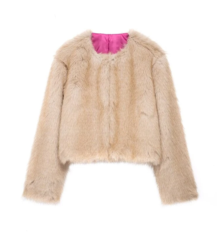 

Winter New Women's Versatile Faux Fur Effect Jaet Warm ort Coat Thiened Loose Fit ort Sle Other Material 00%