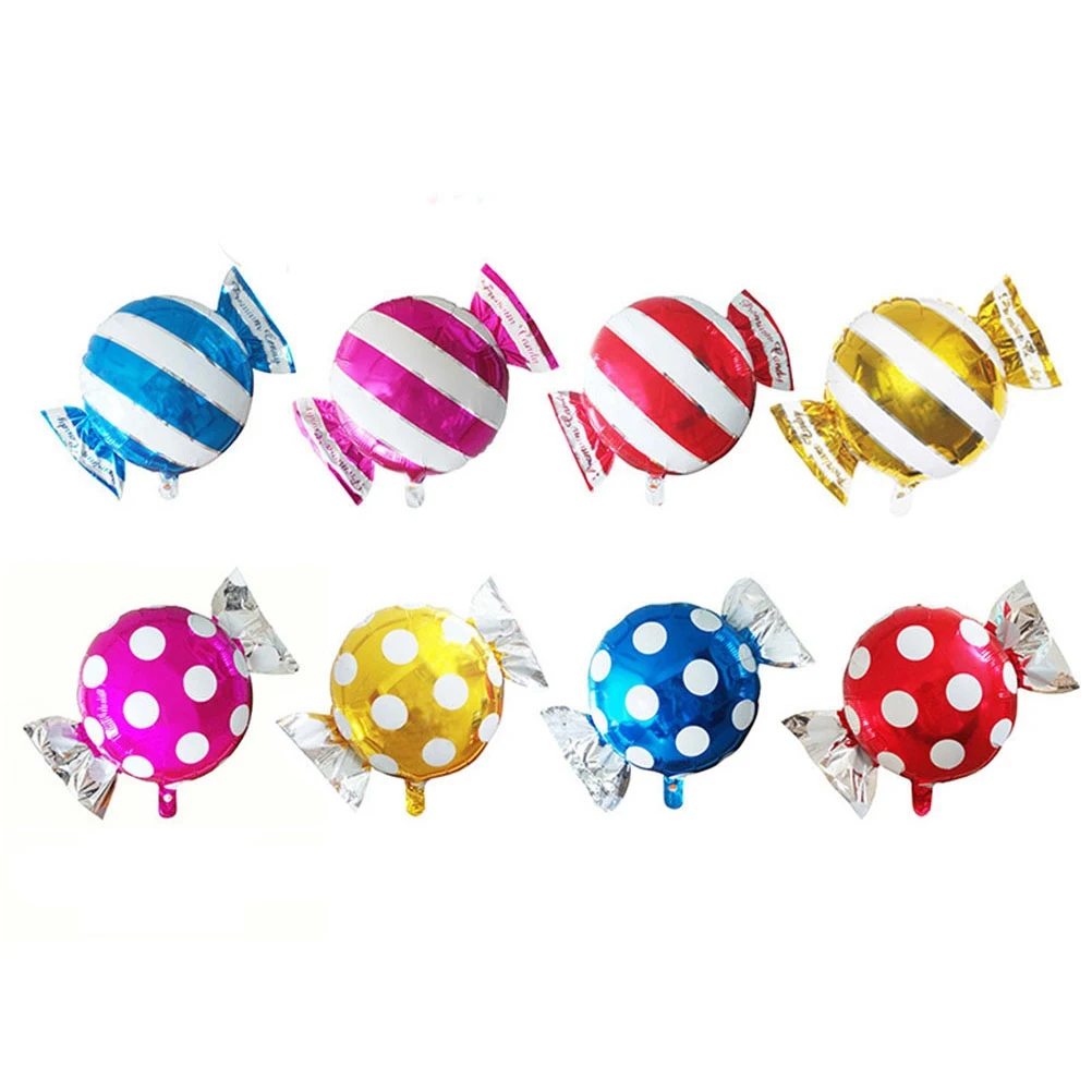 

8Pcs Candy Balloons Shiny Metal Aluminum Foil Self-Sealing Leak-Proof Round Sweets Design for Party Wedding Decoration Helium
