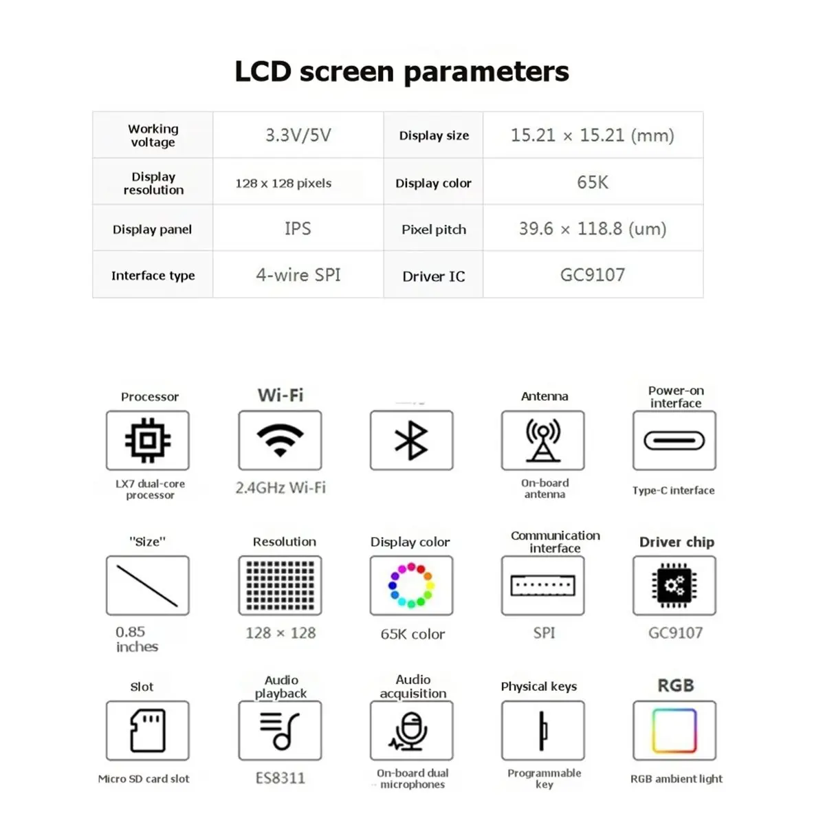 

(ABDH) Плата разработки ESP32-S3 с ЖК-дисплеем 0,85 дюйма, разрешением 128x128, встроенным двойным микрофоном и объемными RGB-светодиодами B