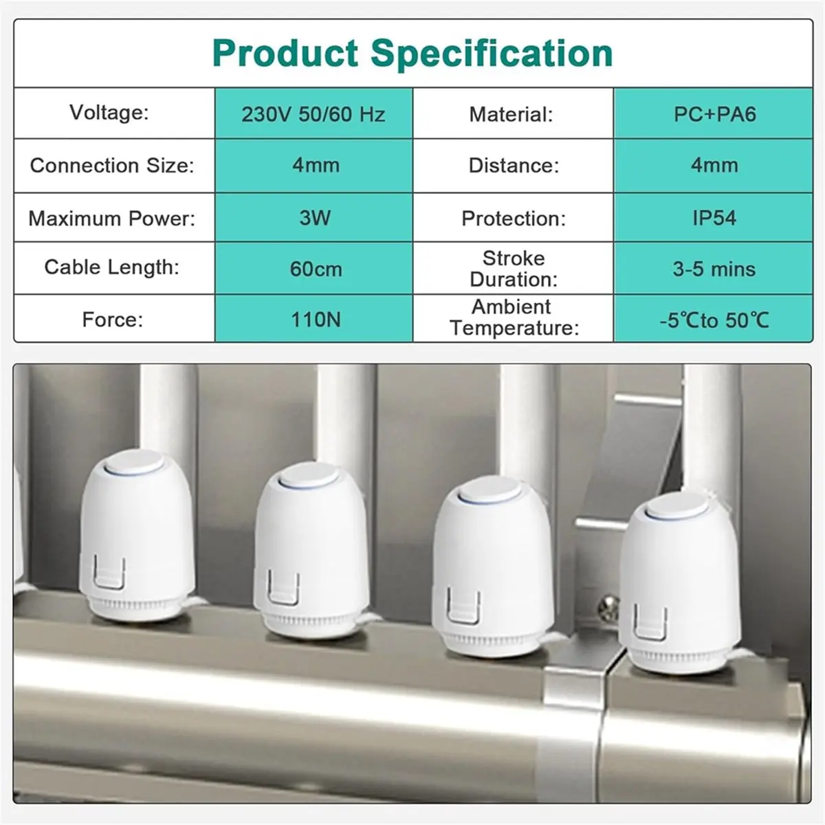 AA14 2pack 230V Floor Heating Valve NC AC Electric Thermal Actuator Manifold for Underfloor Heating Thermostat