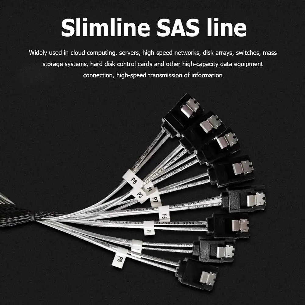 50cm Slim Line Replacement SAS4.0 SFF-8654 8i to SATA 8 Ports Adapter Target Hard Disk Cable Computer Peripherals