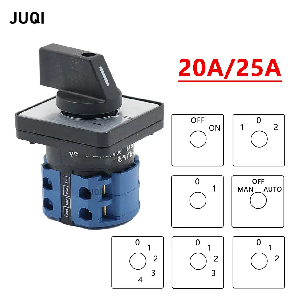 LW26-20A/25A Transfer switch 2 floors LW26 Series 2/3/4 Position 8 Terminals Universal Rotary Selector Cam Changeover Switch