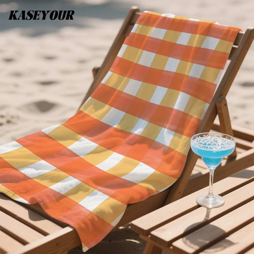 Toalla de Playa Compacta Coral Gingham, Super Absorbente y Resistente a la Arena, Microfibra para Natación, Camping, Yoga
