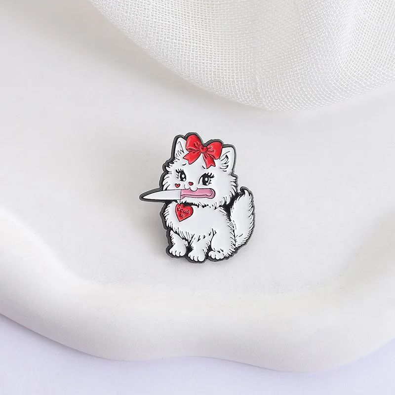 لطيف القط الأبيض المينا دبوس الكرتون الحيوان بروش الصنوبر التلبيب شارة بدبابيس على ظهره الملابس والاكسسوارات والمجوهرات هدية الهالوين #3