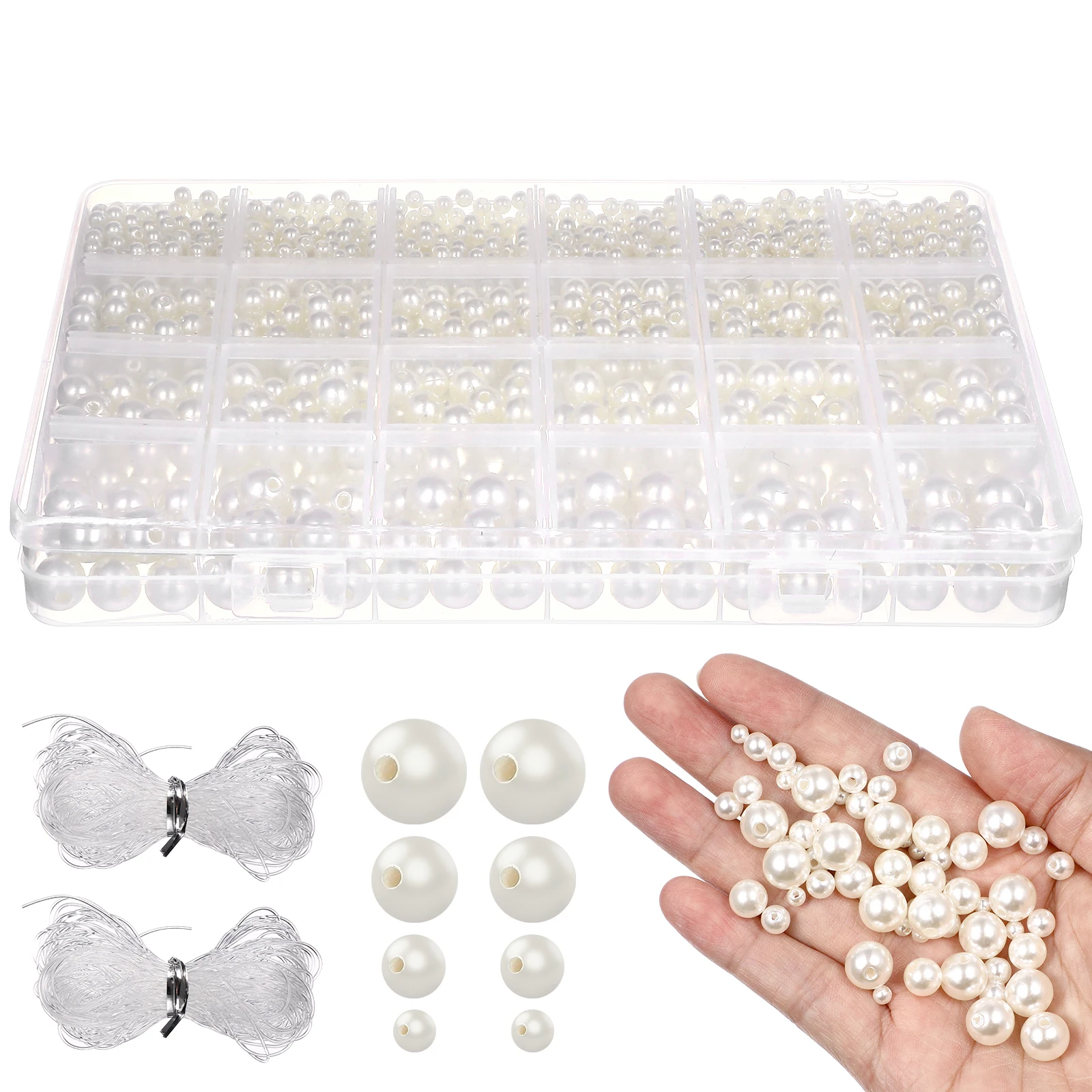 

1 set Pearl Beads Elastic Rope 4mm 6mm 8mm 10mm White Round Plastic Diy Crafts Necklace Bracelet Faux Simulation Jewelry