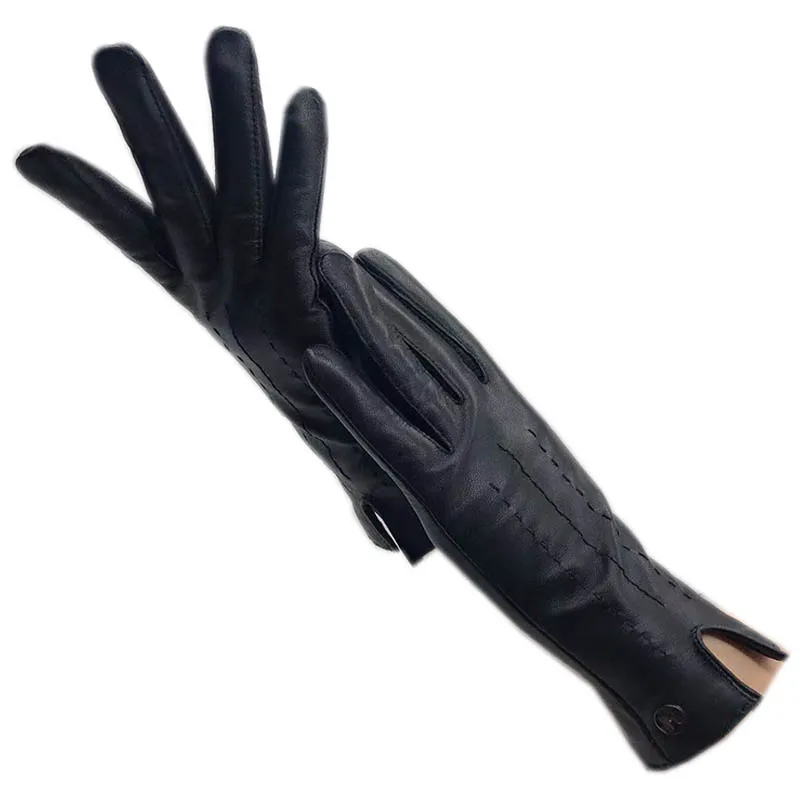 New style touch - screen genuine leather gloves, black sheepskin leather, medium - long length for ladies, genuine leather fashi