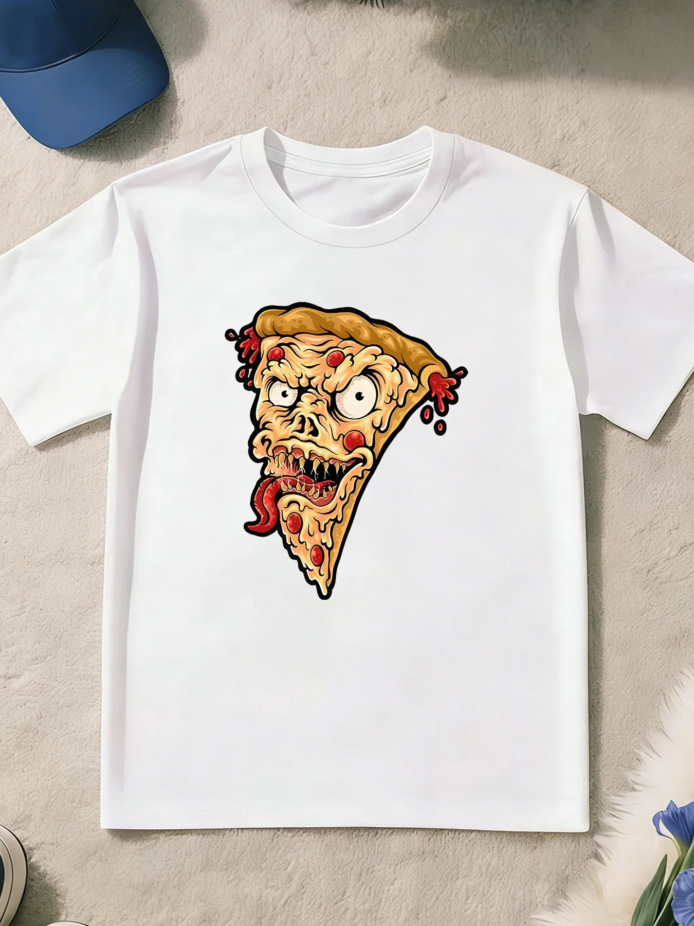 Scary Monster Pizza Slice Graphic T Shirt Boys Girls Funny Halloween Short Sleeve Tee Family Matching Kids Casual Cotton Tops