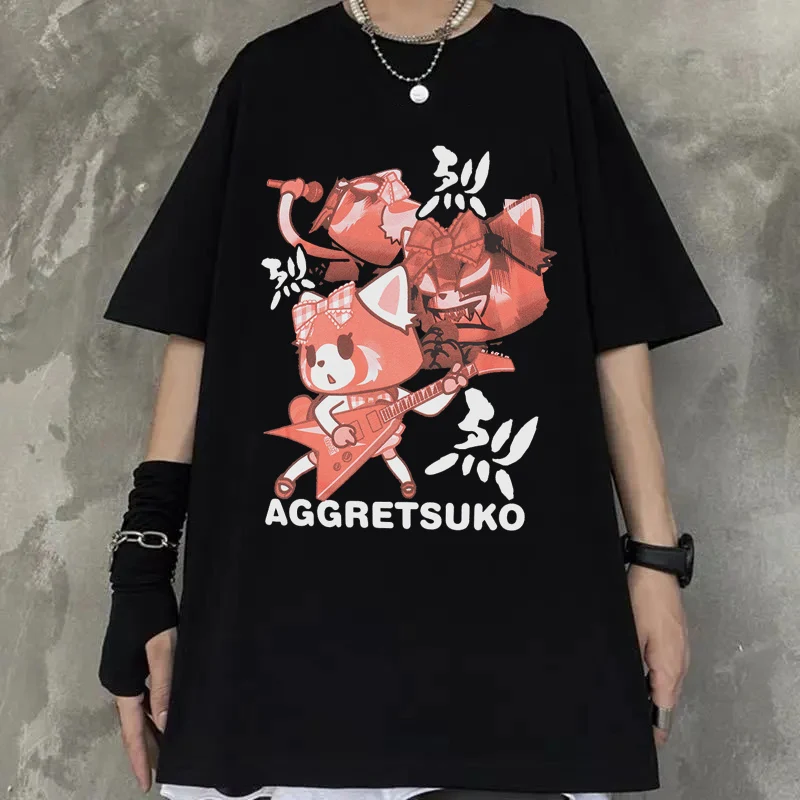 Summer Women Clothing Manga Aggretsuko T-shirt Anime Harajuku Punk Female Fashion Loose  Casual Cartoon Hip Hop Y2k Tshirt