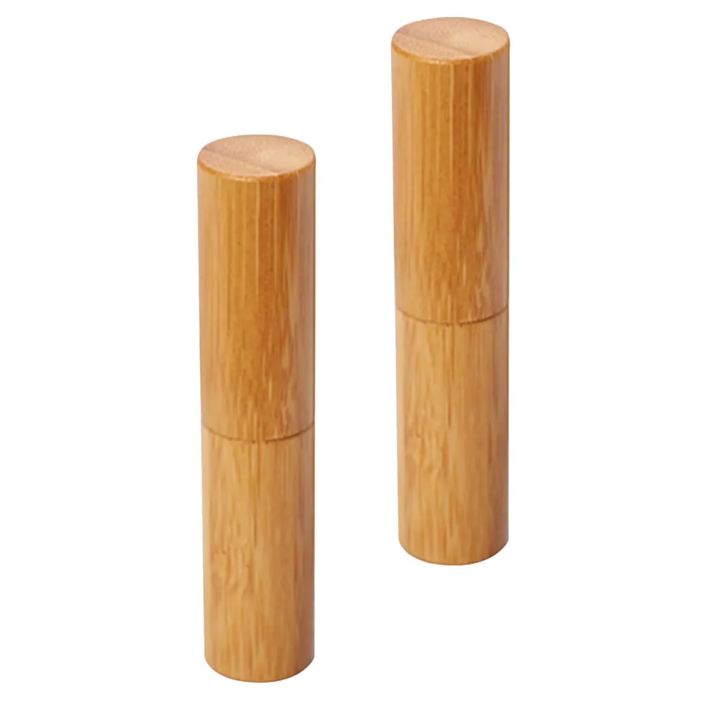 

2Pcs DIY Tube Empty Lipsticks Filling Women Diy Lipstick Tube Holder Bamboo Gloss Travel Size Lightweight Container