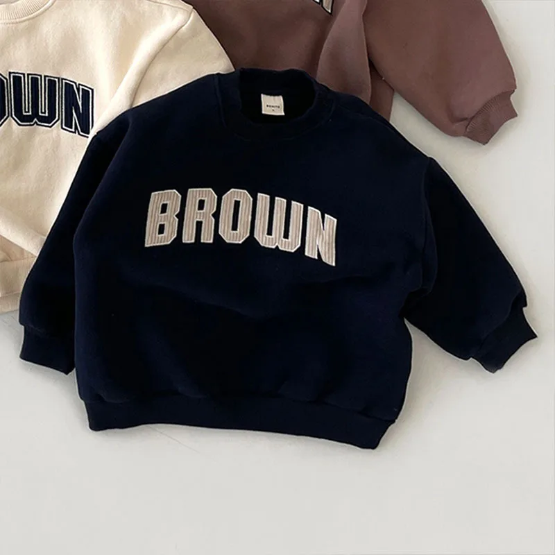 Autumn Winter Warm Baby Long Sleeve Fleece Sweatshirt Fashion Letter Print Sweatshirts For Boys Girls Tops Children Warm Pullove