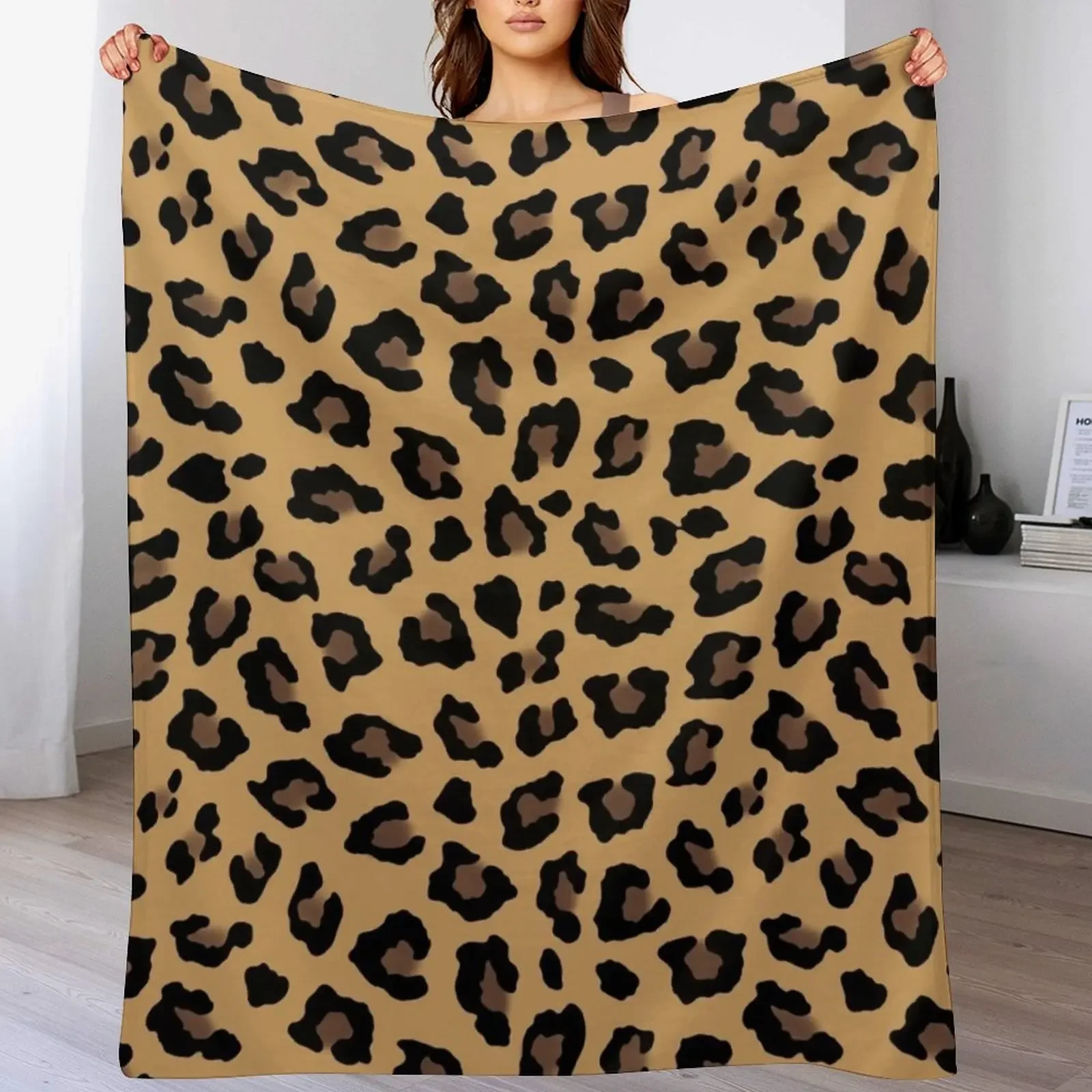 

Tan Leopard Print Throw Blanket Stylish Couch Blanket for Home Living Room