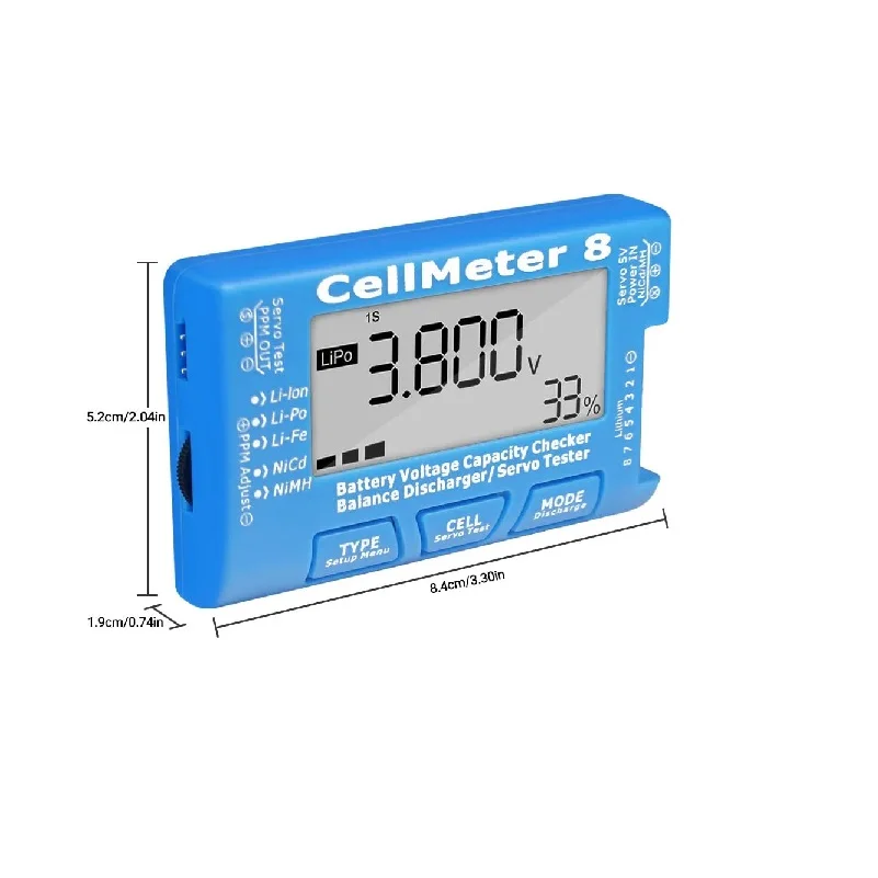 LCD Digital Battery Capacity Tester RC CellMeter8 2-8S Servo Lithium Polymer Lithium Dragon NiMH Battery Voltage Tester