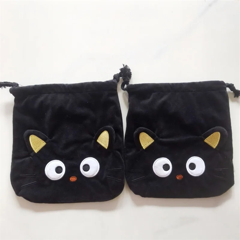 Chococat Plush Drawstring Bag Black Cat Cute Travel Drawstring Pouch Cartoon Anime Kawaii Organizer Storage Bags view 4