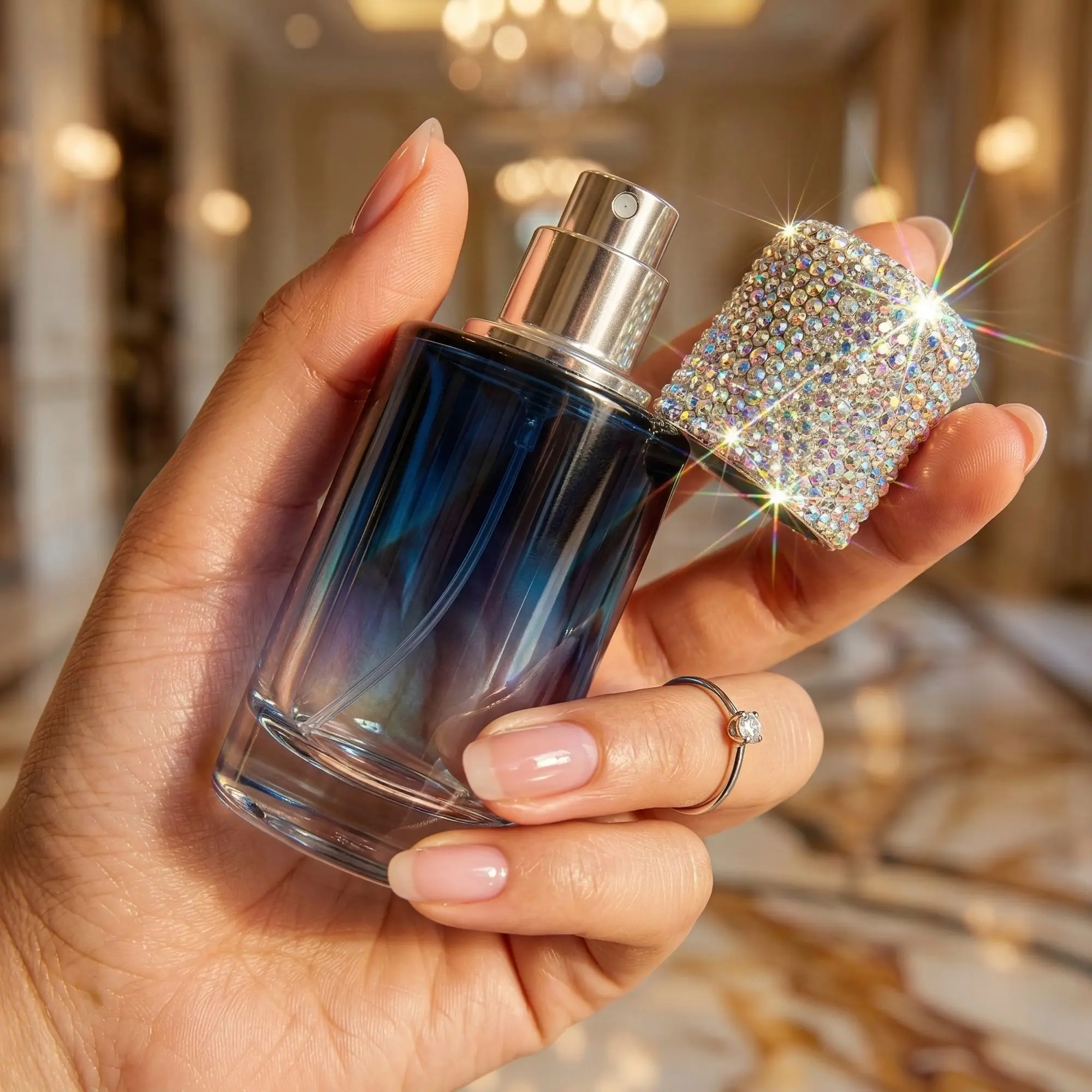 2pcs Bling Diamond Spray Bottle Mini Spray Bottles Refillable Fine Mist Cosmetic Liquid Container for Perfume Essential Oil 30ml