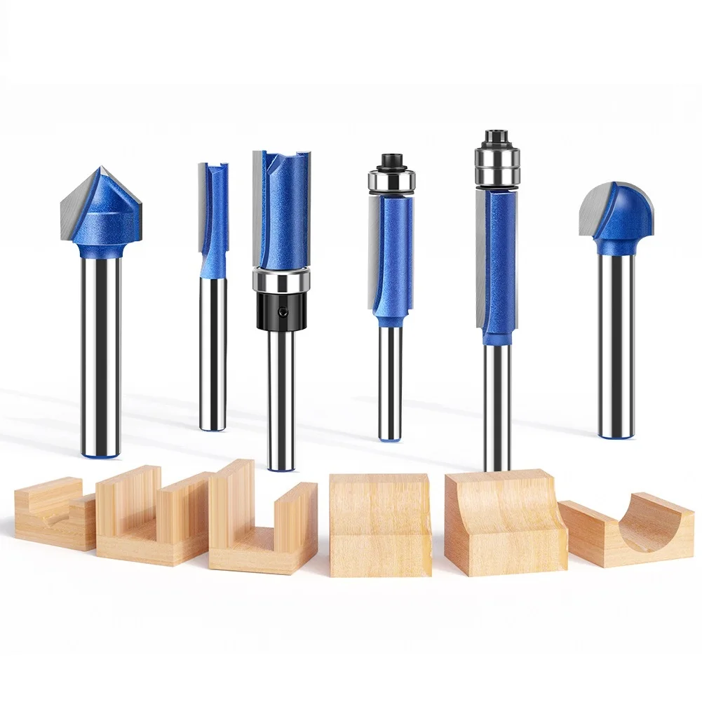 1-4Pcs 1/4 inch Shank Professional Woodworking Milling Cutter,Bearing Straight Router Bit,90 Degree V Slotting, Round Bottom