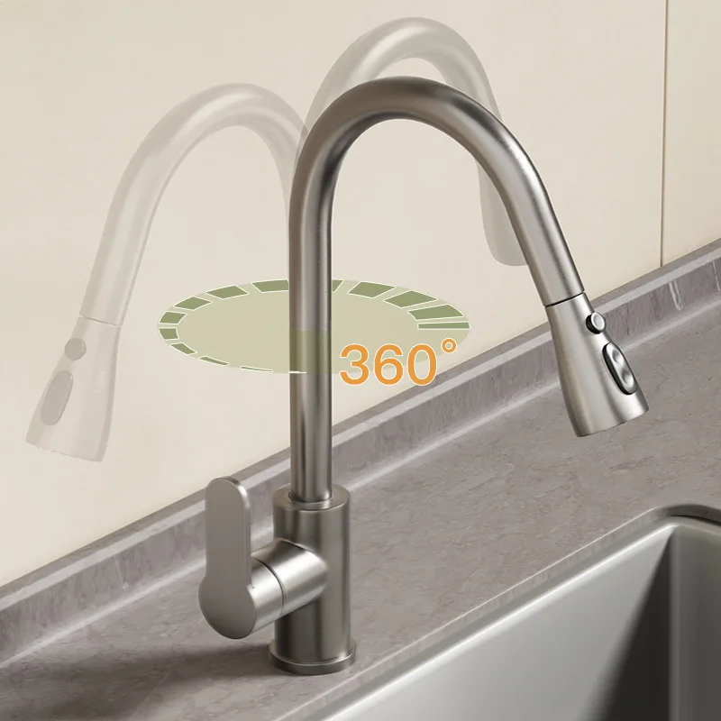Home Multi-function Solid Brass Pull Out Kitchen Faucet, Hot Cold Retractable Mixer Tap Vegetable and Dish Wash Sink