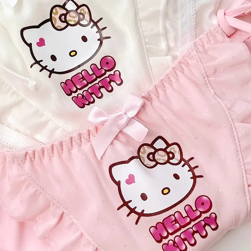 Hello Kitty กางเกงในเด็กผู้หญิงน่ารักสำหรับผู้หญิงมีโบว์ด้านข้างแบบปรับสายได้ลายการ์ตูนน่ารักอะนิเมะกางเกงชั้นในสีชมพูสีฟ้า