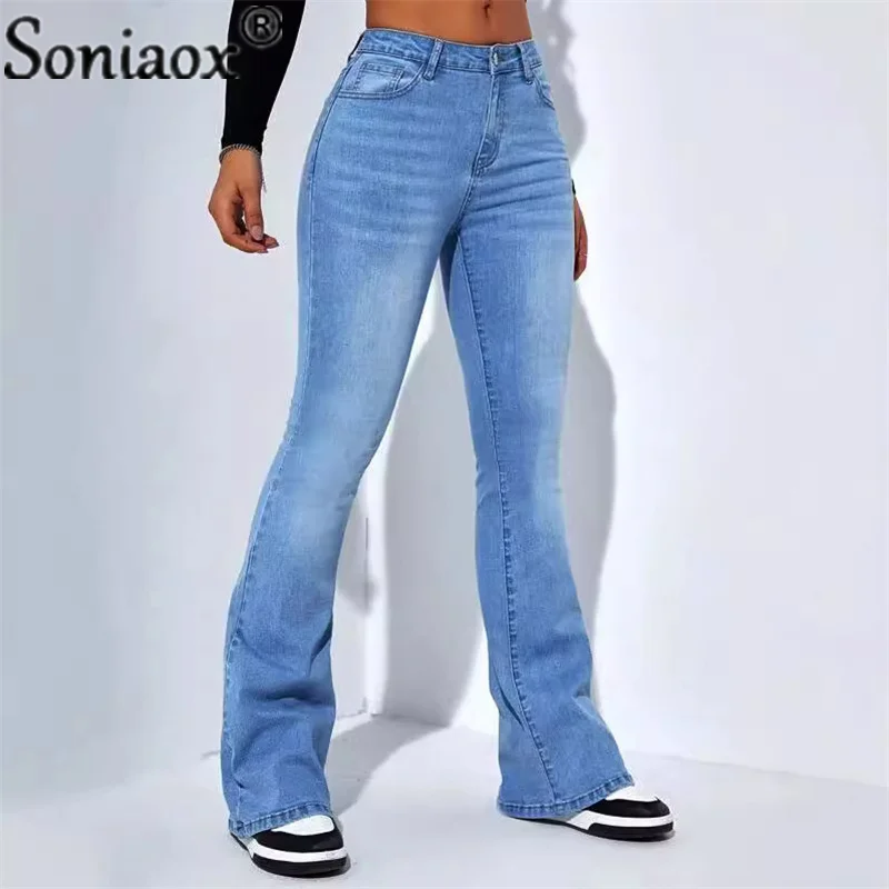 

Women Vintage Style Bootcut Jeans 2025 Splicing Design Straight Denim Pants Female Commuter Casual Stretch High Waist Trousers