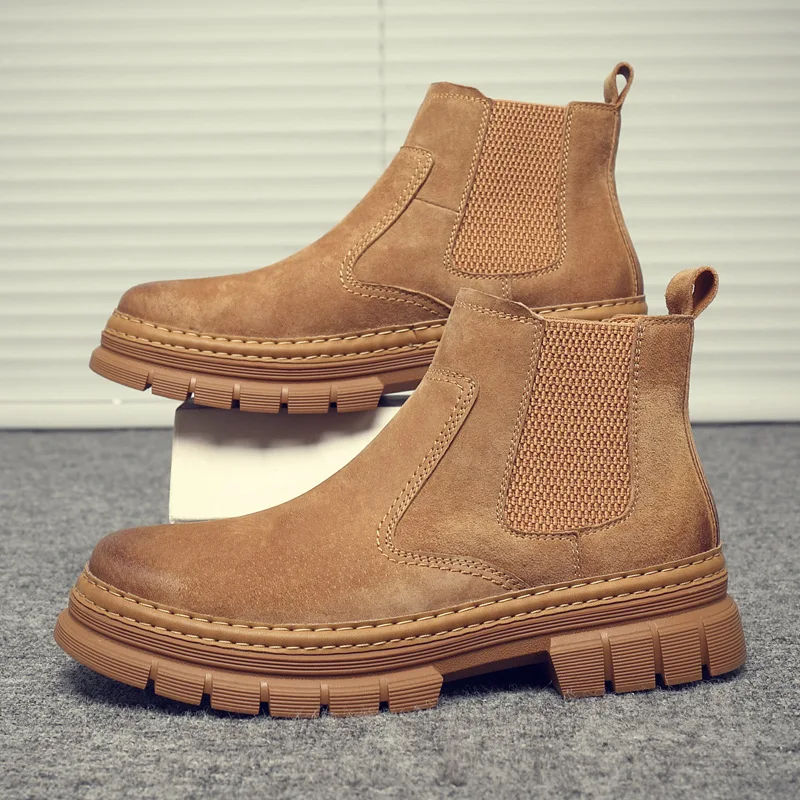 

Новые мужские ботинки, осенняя повседневная обувь из натуральной кожи на толстой подошве, осенние мужские модные короткие ботинки