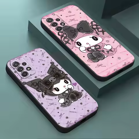 Cute Cartoon My Melody Kuromi Phone Case For Samsung Galaxy A15 A25 A24 A23 A22 A21S A20s A13 A10 A05S A04 A14 Soft Black Cover