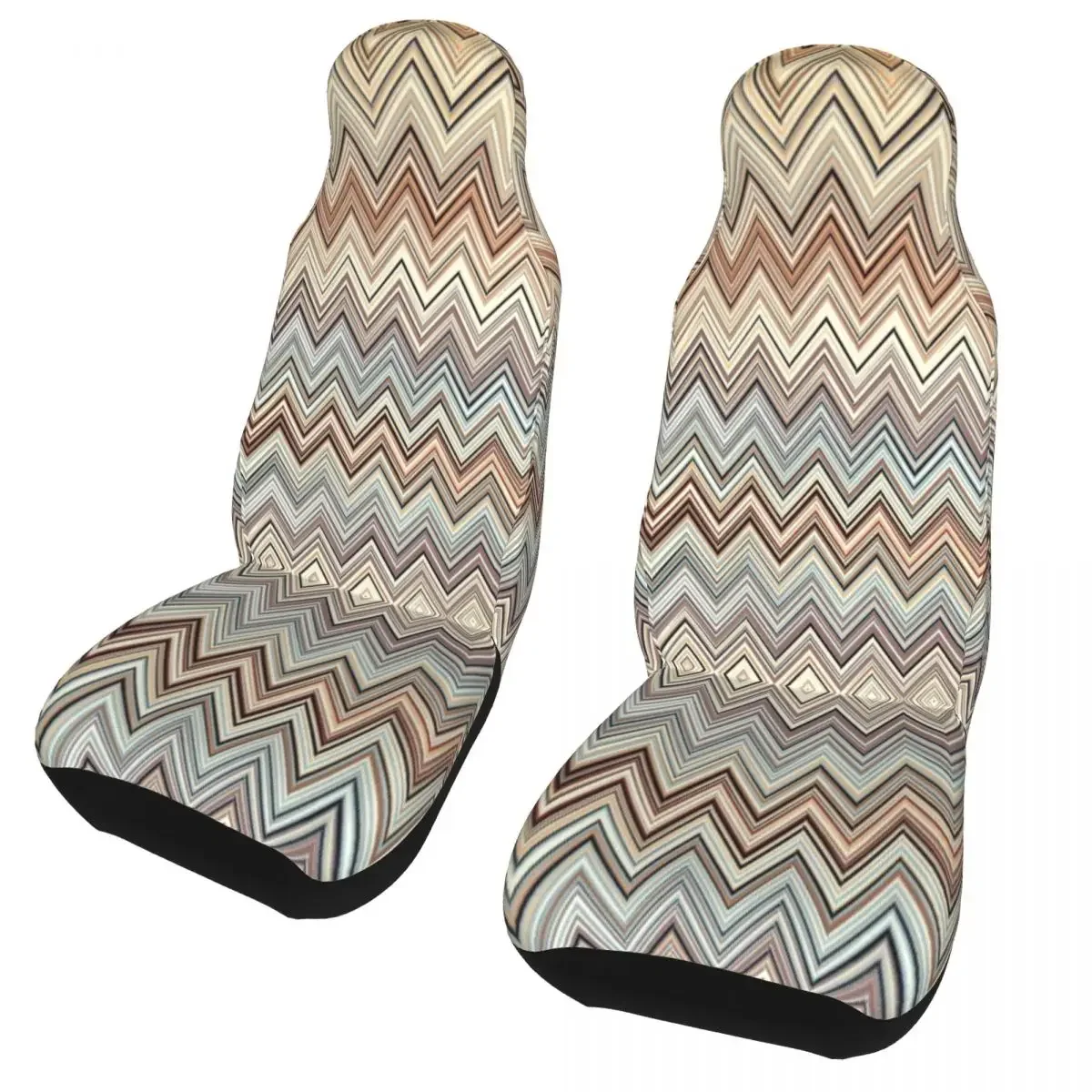 Zig Zag Multicolor Front Auto Seat Cover Print Camouflage Contemporary Car Seat Covers Fit Any Truck Van RV SUV 2 Pieces