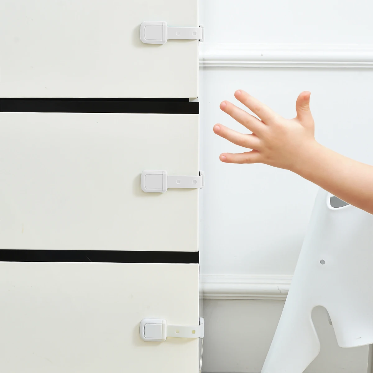 3/5/12Pcs Baby Safety Drawer Locks; Baby Safety Locks to Prevent Pinching Hands, Adjustable Cabinet and Appliance Locks; Cabinet Door, Wardrobe, Toilet Locks; Baby Safety Protection Products Safety Locks