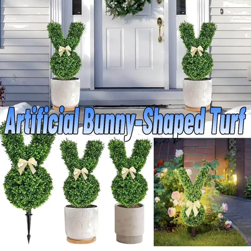 

Easter Porch Simulation Bunny Greenery Outdoor Bunny Shape Decoration Tree Easter Bunny Removable Greenery